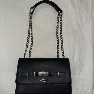 Guess Black Shoulder Bag with Silver Chain Straps
